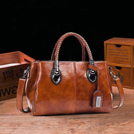 Borsa a tracolla tripla vintage in pelle Boston cerata e ingrassata