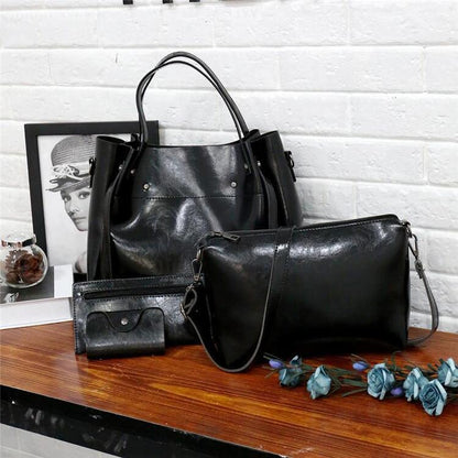 Borsa vintage da donna in quattro pezzi, grande capacità, tinta unita, borsa a tracolla incrociata
