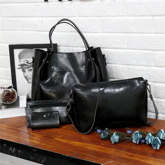 Borsa vintage da donna in quattro pezzi, grande capacità, tinta unita, borsa a tracolla incrociata