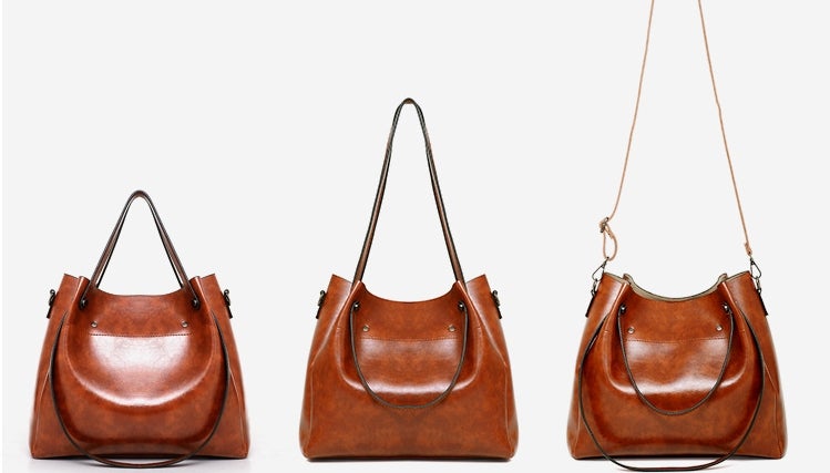 Borsa vintage da donna in quattro pezzi, grande capacità, tinta unita, borsa a tracolla incrociata